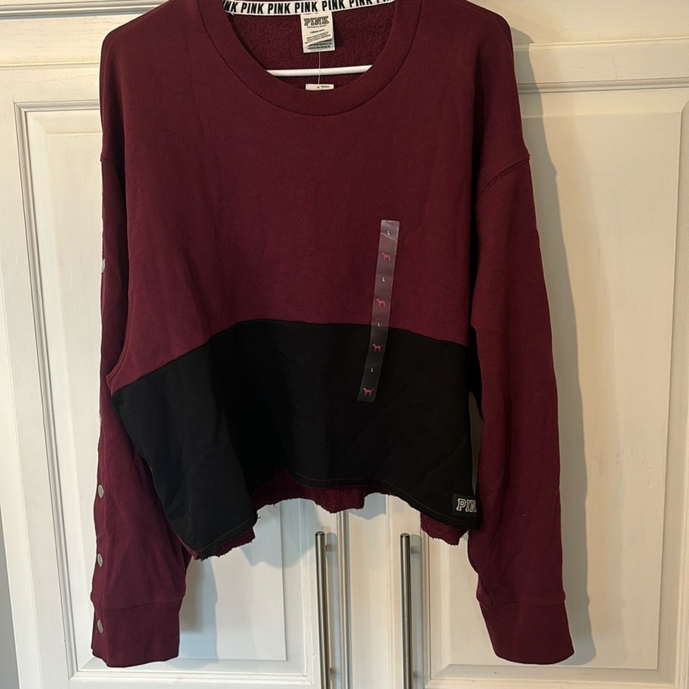 PINK Victoria’s Secret maroon/black oversized sweatshirt. Sz Lg